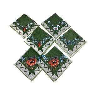 6 Vintage Floral Green Geometric Fabric Napkins Boho Cottagecore Grannycore